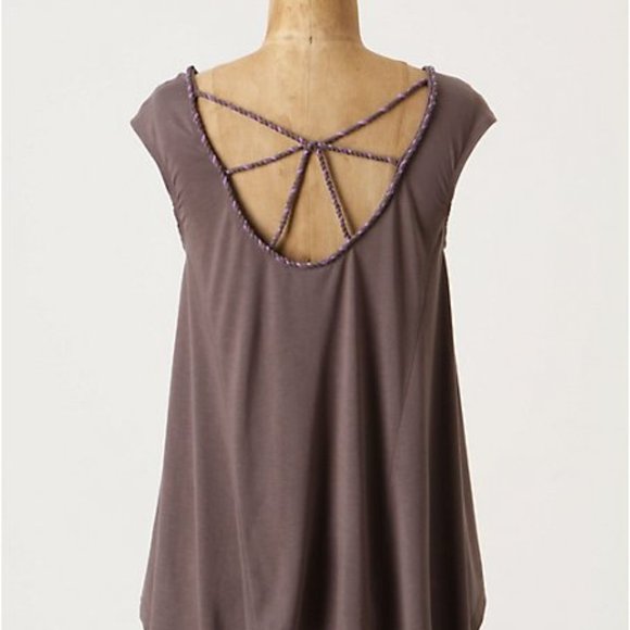 👚Anthropologie, M Striped Lilac Brown Top - Picture 2 of 7